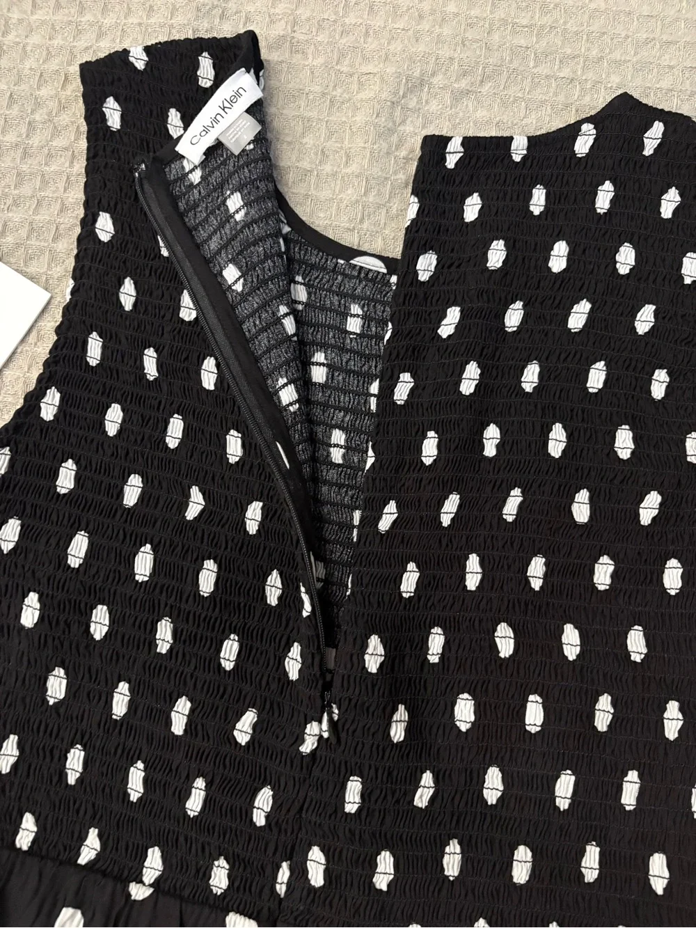 Calvin Klein Black Jumpsuit with White Polka Dots